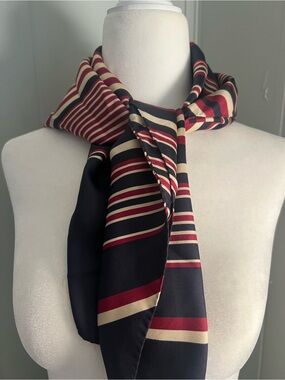 Talbots 100% Silk Navy Maroon Cream Classic Polished Quiet Luxury Neck Scarf